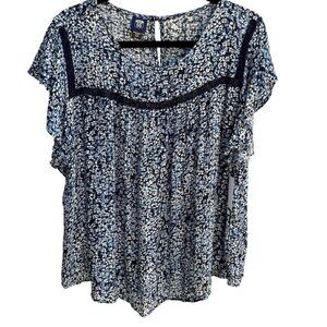 Route 66 Kmart Vintage Womens Blue Floral Flutter Sleeve‎ Boho Flowy Top New XL